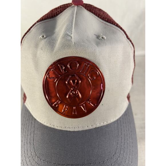 Women's Breast Cancer Awareness Strong & Brave Pink Ribbon Trucker Cap - Picture 4 of 8